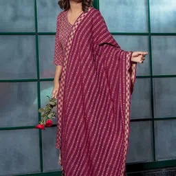 AKS Geometric Printed Regular Pure Cotton A-Line Kurta With Trousers & Dupatta image 4