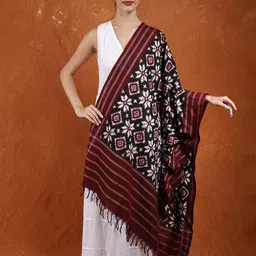 Exotic India Ethnic Motifs Woven Design Pure Cotton Ikat Dupatta-picture-7