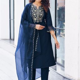 KALINI Ethnic Motifs Embroidered Regular Thread Work Kurta with Trousers & With Dupatta-56