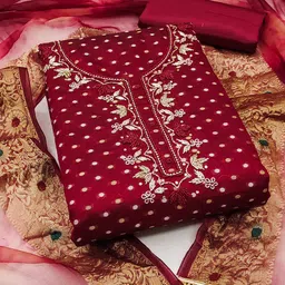 KALINI Ethnic Motifs Woven Designed Beads & Stones Pure Cotton Unstitched Dress Material-picture-5