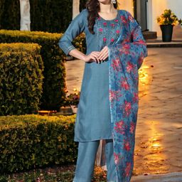 MORLY Ethnic Motifs Embroidered Regular Thread Work Kurta with Trousers & Dupatta-image-9