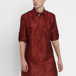 ROYAL KURTA Men Maroon & White Dupion Silk Kurta with Dhoti Pants-52