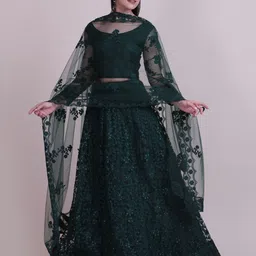 KALINI Embroidered Semi-Stitched Lehenga & Unstitched Blouse With Dupatta-picture-3