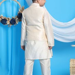 VASTRAMAY Boys Cream-Coloured Sequinned Kurta & Pyjamas with Nehru Jacket image 5