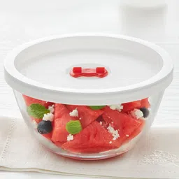 BOROSIL White & Transparent Solid Glass Mixing & Serving Bowl With Lid image 1