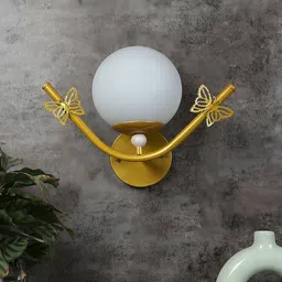 MFD HOME FURNISHING White Glass Wall Mounted Lamps With Metal Base-33