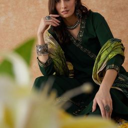 Sangria Embroidered A-Line Kurta With Trouser & Dupatta-2