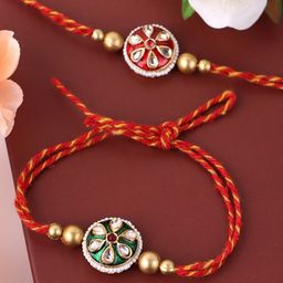PANASH- Unisex Gold Plated Set Of 2 Floral Shaped Thread Rakhis With Roli Chawal-image-87