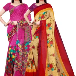KALINI Pack Of 2 Women Beige & Pink Printed Pure Georgette Saree With Unstitched Blouse-picture-44