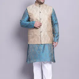 SOJANYA PLUS Ethnic Woven Design Regular Straight Kurta & Pyjamas With Nehru Jacket-picture-15