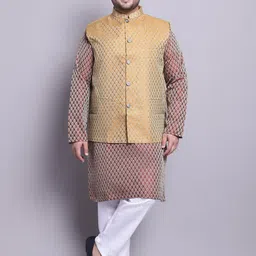 SOJANYA PLUS Ethnic Woven Design Regular Straight Kurta & Pyjamas With Nehru Jacket-39