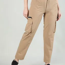 CHKOKKO Women Mid-Rise Regular Fit Cargos Trousers-image-97