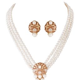 Estele Gold Plated Pearl Detail Scintillating Jewellery Set-image-42