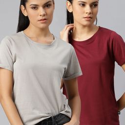 The Roadster Lifestyle Co Women Pack of Two Round Neck Pure Cotton T-shirts-image-46