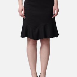 Popwings Knee Length Twill Flared A-Line Skirt-image-21