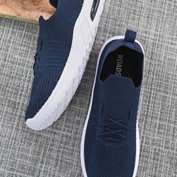 The Roadster Lifestyle Co. Women Navy Blue Woven Design Lightweight Slip On Sneakers-43