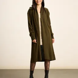 20Dresses Olive Green Open Front Longline Acrylic Cardigan-image-26