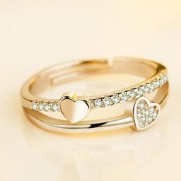MYKI Gold-Plated & CZ Stone-Studded Heart Shaped Adjustable Finger Ring-18