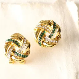 SOHI Gold-Plated & Green Contemporary Studs Earrings-15