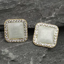 SOHI Blue & Gold-Toned Contemporary Studs Earrings-11