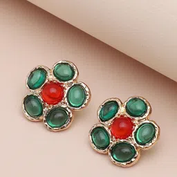 SOHI Women Green and Red Contemporary Studs Earrings-14