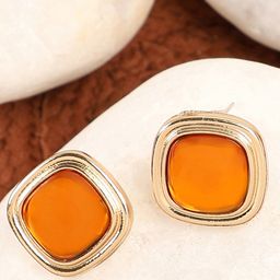 SOHI Orange & Gold-Toned Contemporary Studs Earrings-image-16