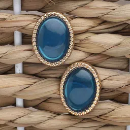 SOHI Women Blue & Gold-Toned Alloy  Contemporary Studs Earrings-63