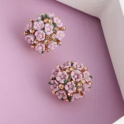 SOHI Purple & Gold-Plated Floral Studs Earrings-35