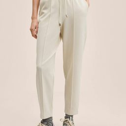MANGO Women Off White Solid Trousers-image-21