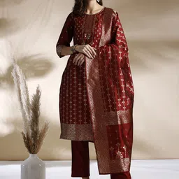 Anouk Zari Woven Design Kurta with Trousers & Dupatta-picture-0