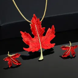 Estele Gold Plated Leaf Designer Necklace Set-image-13
