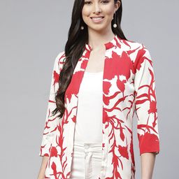 Cottinfab Women Red & White Printed Tropical Shrug-45