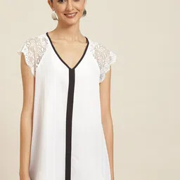 Qurvii White Solid Lace Sleeves Top-picture-32