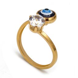 EL REGALO Gold Plated Stone-Studded Evil Eye Finger Ring-image-9