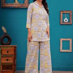 Nayo Printed Shirt Collar Tunic With Palazzo-image-14