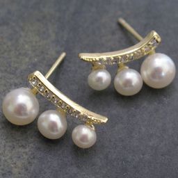 FIMBUL Gold-Plated Bow & Faux Pearl Beaded Studs Earrings-8