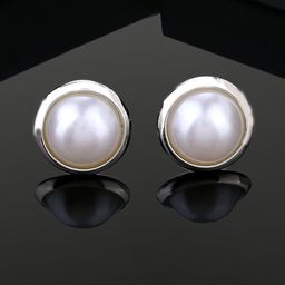 Estele Rhodium Plated Pearls Circular Stud Earrings-55