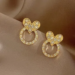 FIMBUL Gold-Plated Stone-Studded Heart Shaped Studs Earrings-image-34