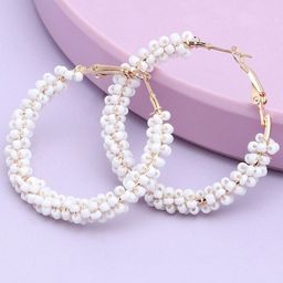 SOHI Women Gold-Toned & White Circular Hoop Earrings-3