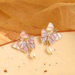 SOHI Gold-Plated Lavender Contemporary Studs Earrings-13