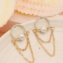 SOHI Gold-Plated Contemporary Drop Earrings-image-94