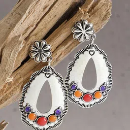 SOHI White & Orange Contemporary Silver Plated Drop Earrings-image-57