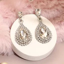 SOHI Silver-Plated Stone-Studded Contemporary Drop Earrings-27