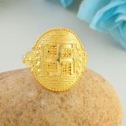MEMOIR Gold-Plated Textured Swastik Finger Ring-picture-20