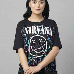 Free Authority Nirvana Printed Drop Shoulder Sleeves Cotton Oversized T-Shirt-image-76