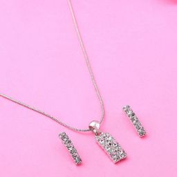 Estele Rhodium Plated Amore Bar Pendant Set with Crystals-12