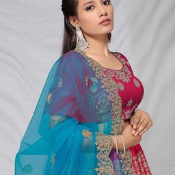 HALFSAREE STUDIO Embroidered Net Semi-Stitched Lehenga & Unstitched Blouse With Dupatta image 3