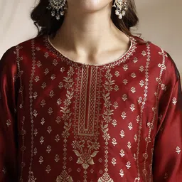 Anouk Zari Woven Design Kurta with Trousers & Dupatta image 5