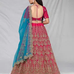 HALFSAREE STUDIO Embroidered Net Semi-Stitched Lehenga & Unstitched Blouse With Dupatta image 4