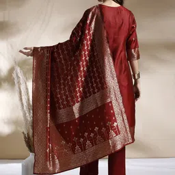 Anouk Zari Woven Design Kurta with Trousers & Dupatta image 2